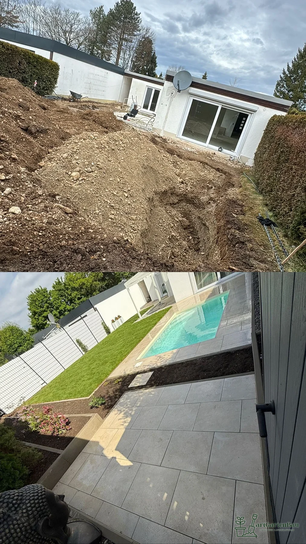 Poolbereich mit Baustellen- und Ergebnisansicht